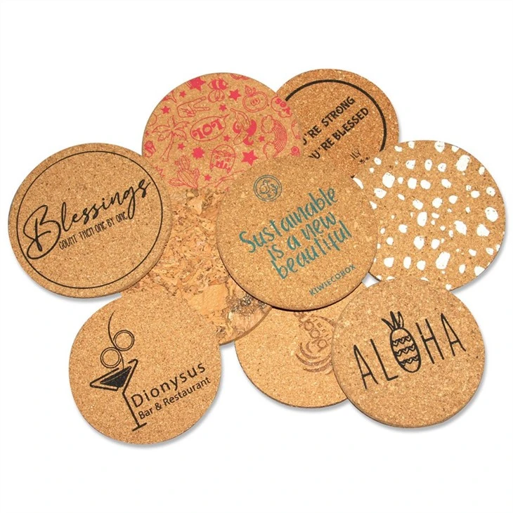 Round cork wood coasters for drinks