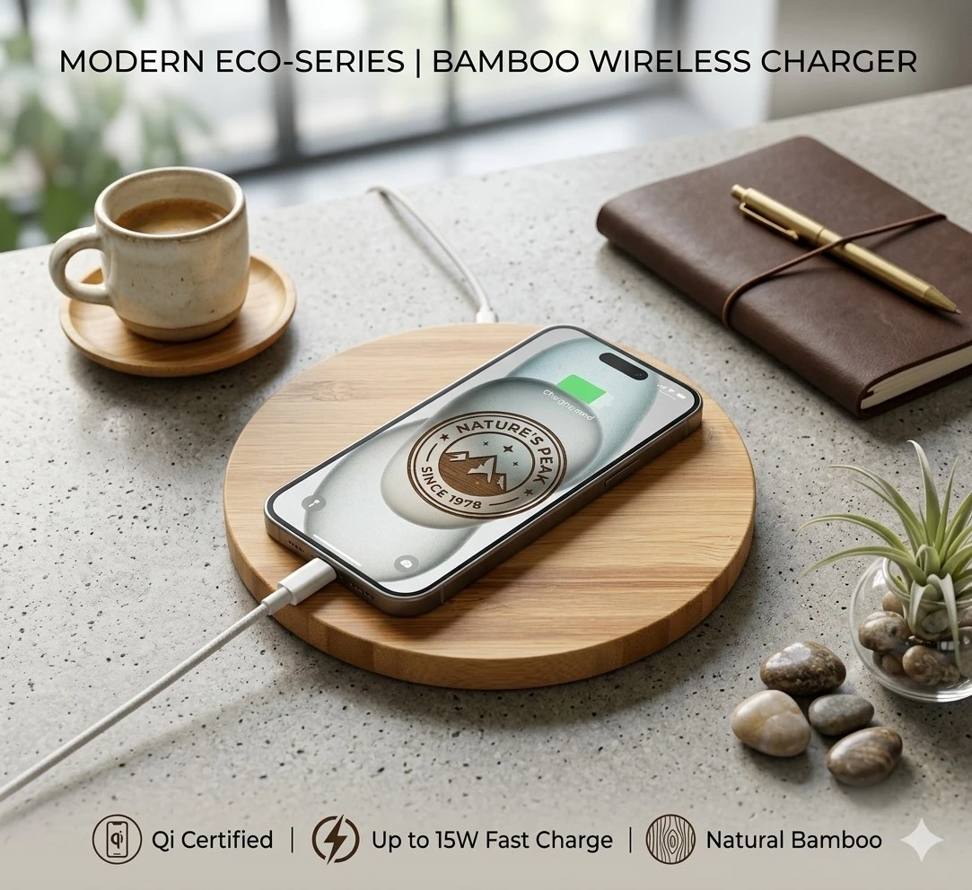 15W fast wireless charger in bamboo 15W fast wireless charger in bamboo