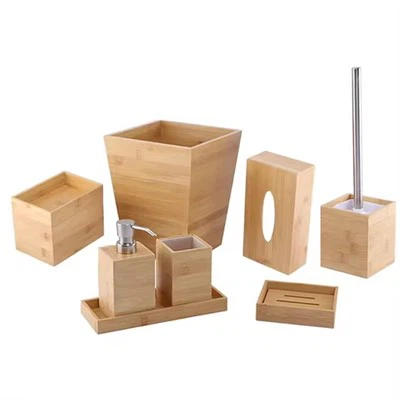 Natural Bamboo Bathroom Accessory Set